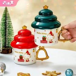 sanrio creative christmas tree shape hello kitty ceramic mug – 340ml household milk & coffee cup