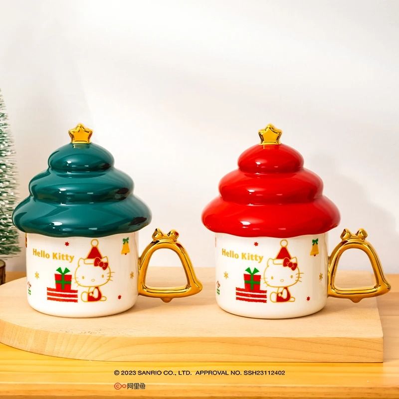 Sanrio Creative Christmas Tree Shape Hello Kitty Ceramic Mug 340ml Household Milk Coffee Cup 3
