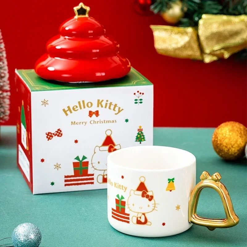 Sanrio Creative Christmas Tree Shape Hello Kitty Ceramic Mug 340ml Household Milk Coffee Cup 4
