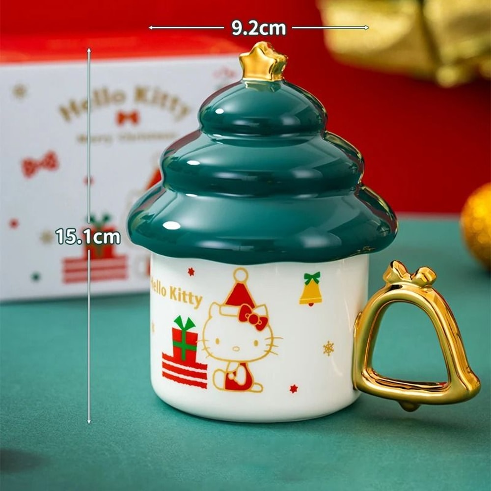 Sanrio Creative Christmas Tree Shape Hello Kitty Ceramic Mug 340ml Household Milk Coffee Cup 6