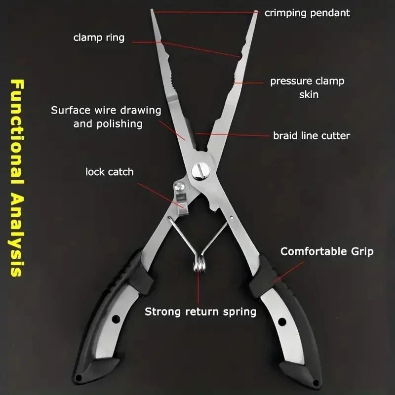 Stainless Steel Fishing Pliers Durable Line Cutter Hook Remover AntiSlip Grip 1