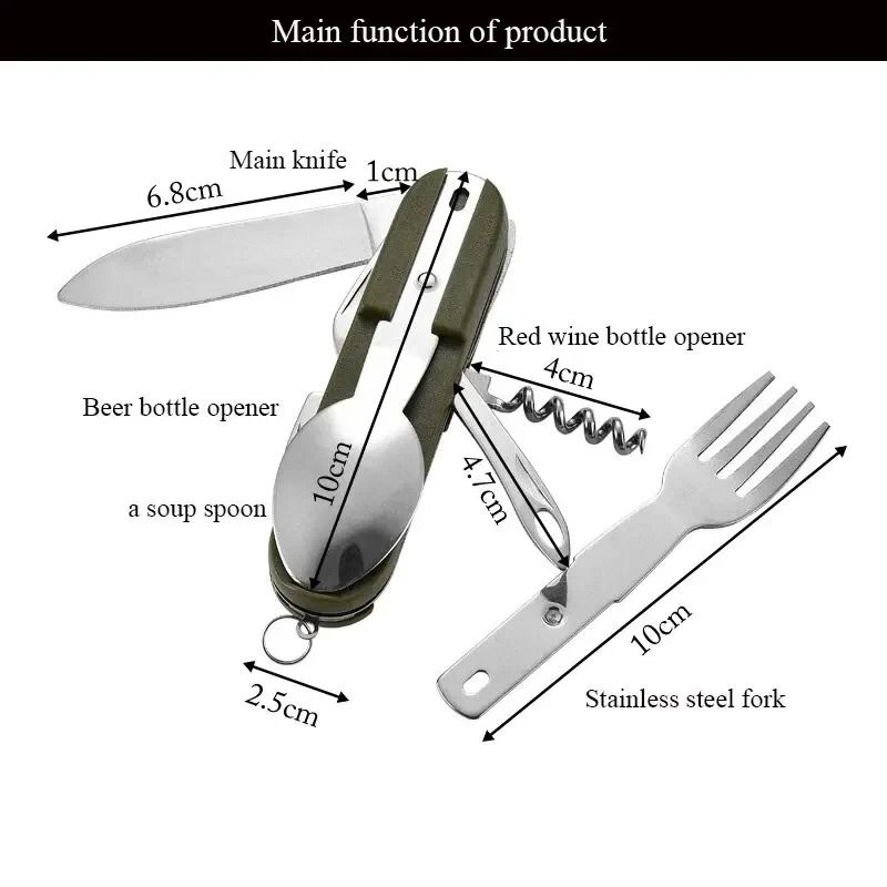 Stainless Steel 7in1 Camping Cutlery Set Foldable Multifunctional Outdoor Tableware 1