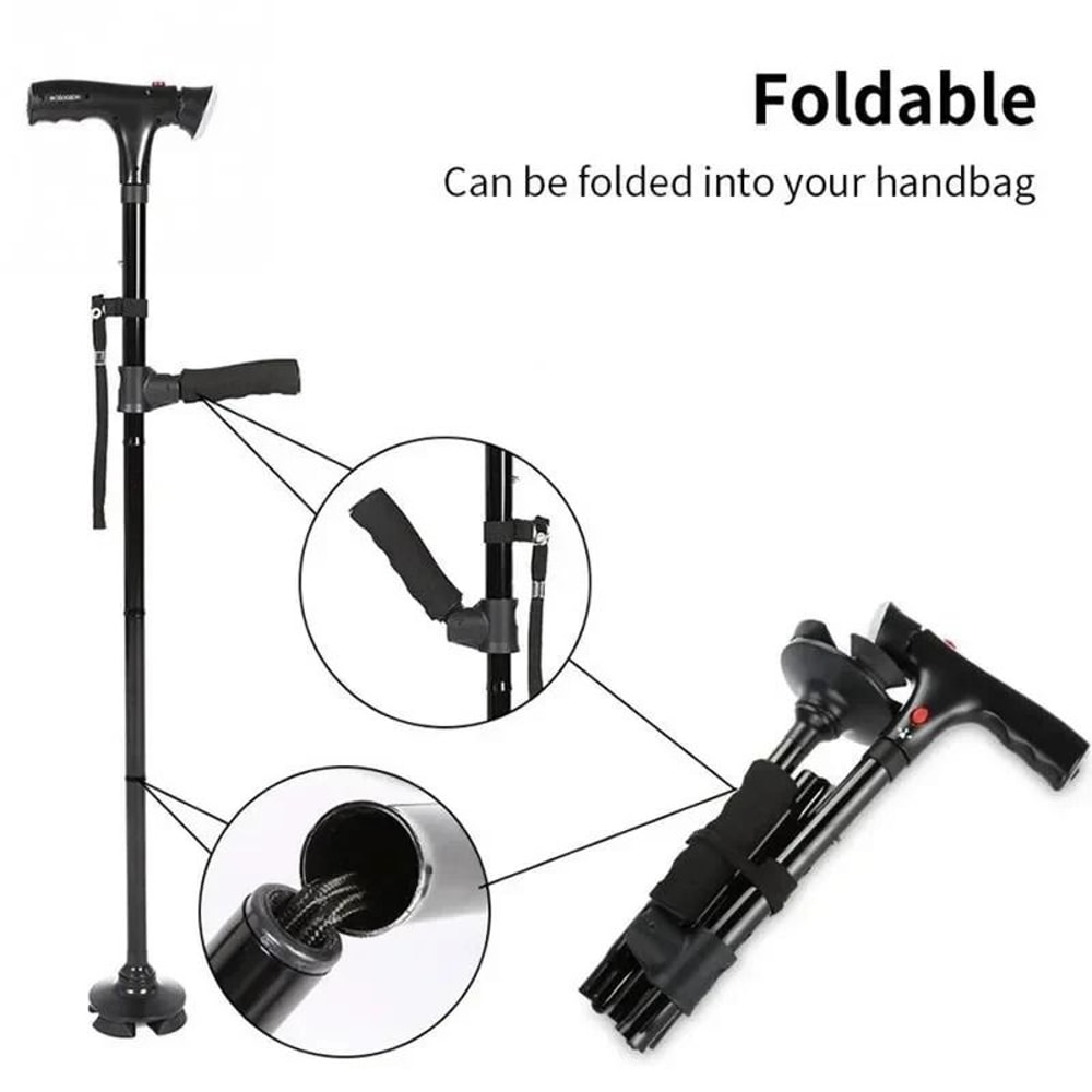 Collapsible Telescopic Folding Cane LED Safety Light Emergency Alarm For Seniors 1