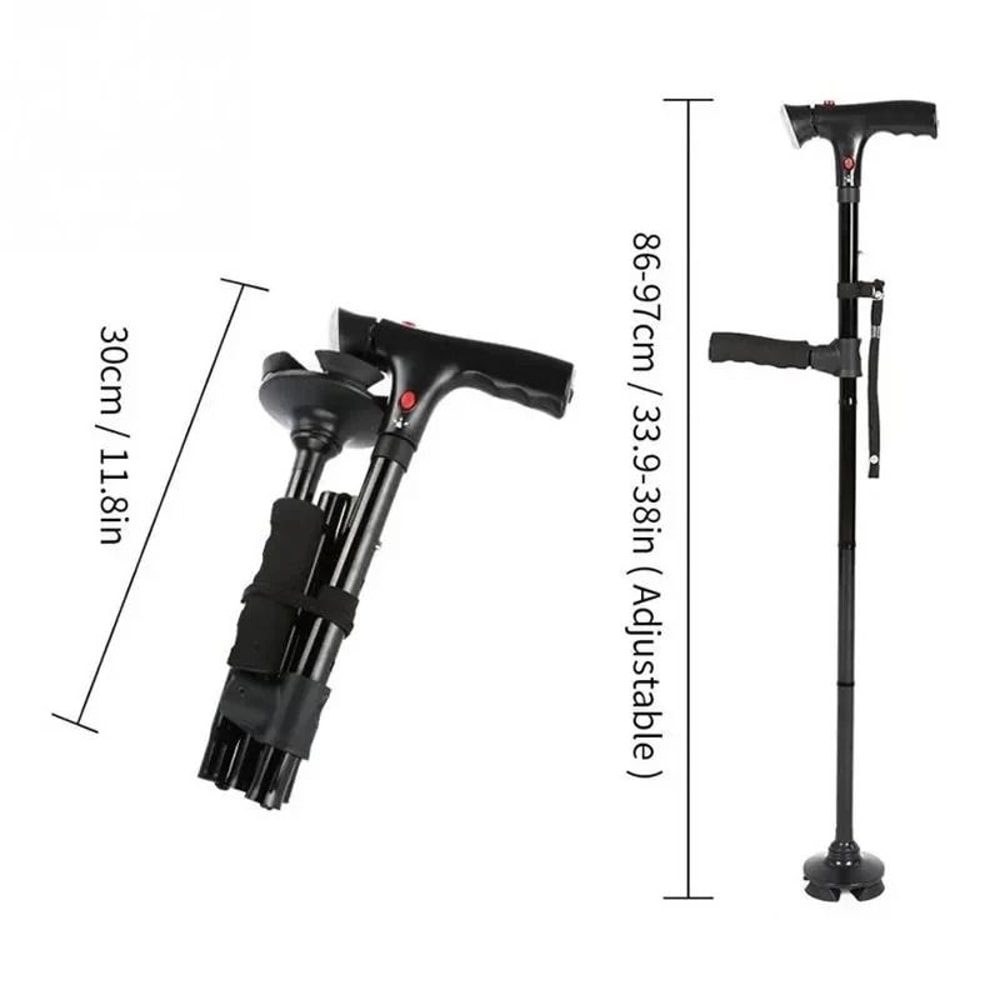 Collapsible Telescopic Folding Cane LED Safety Light Emergency Alarm For Seniors 2