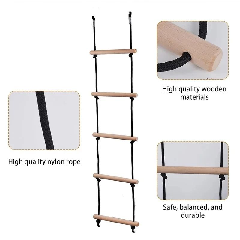 Childrens Wooden Climbing Rope Ladder IndoorOutdoor Tree Playground Swing Set 3