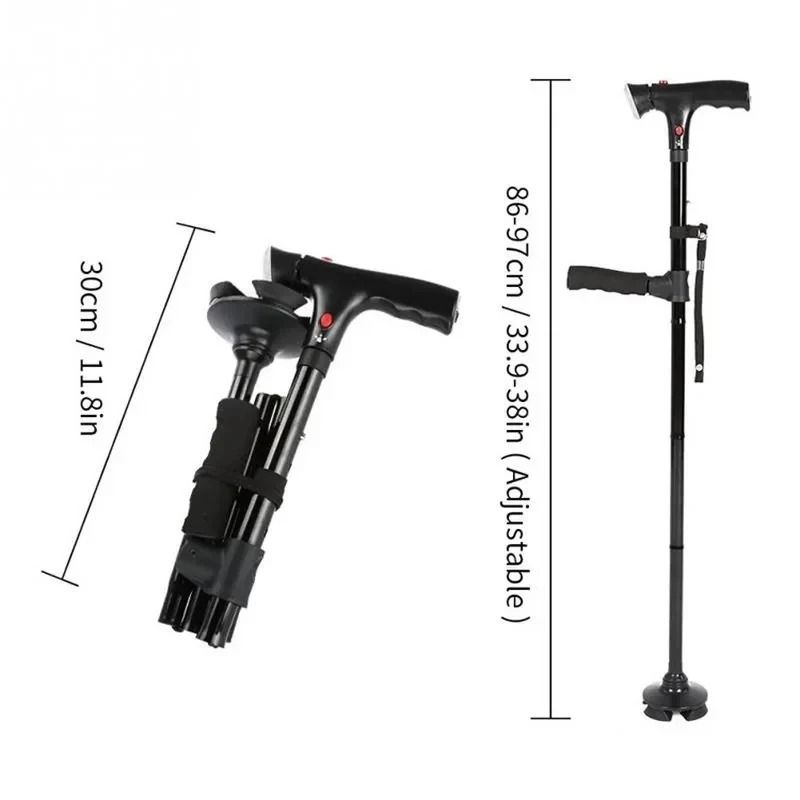 Collapsible LED Safety Cane Telescopic Folding Walking Stick With Emergency Alarm 2