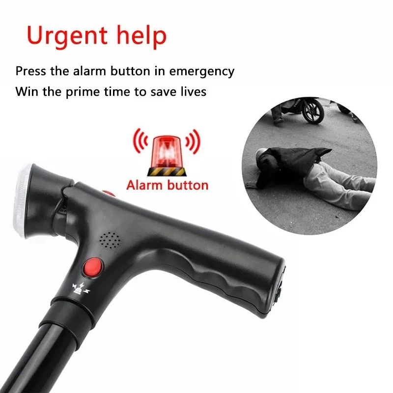 Collapsible LED Safety Cane Telescopic Folding Walking Stick With Emergency Alarm 3
