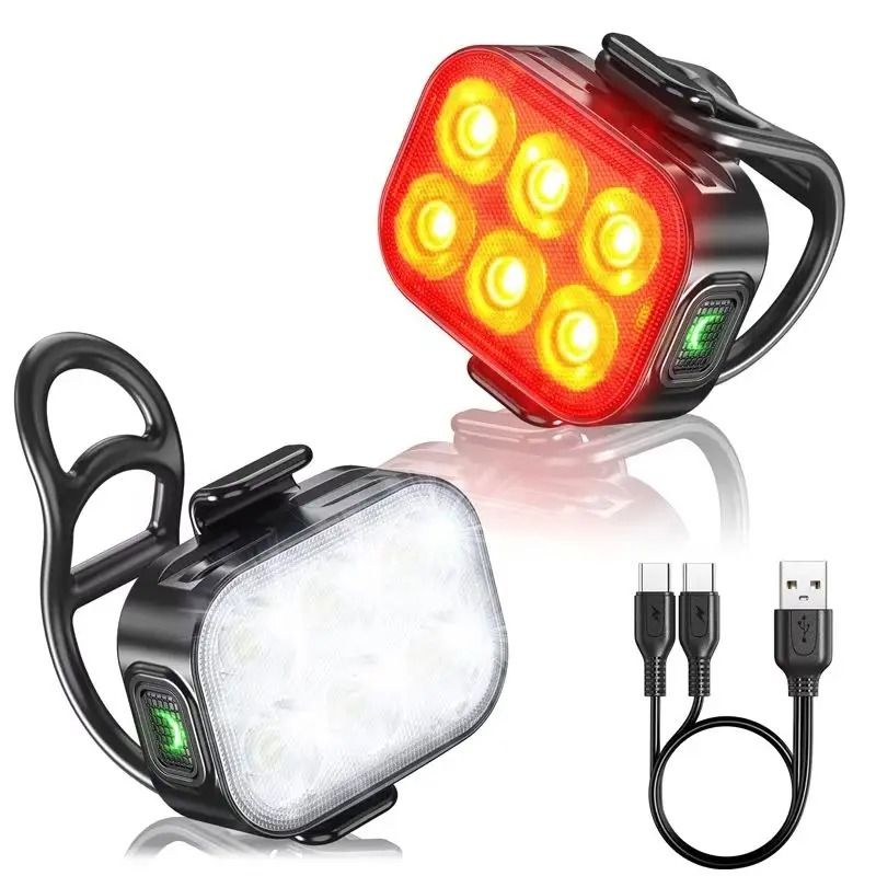 Bike Light Set USB Rechargeable IPX5 Waterproof Front Rear Safety Lights For Mountain Road 0