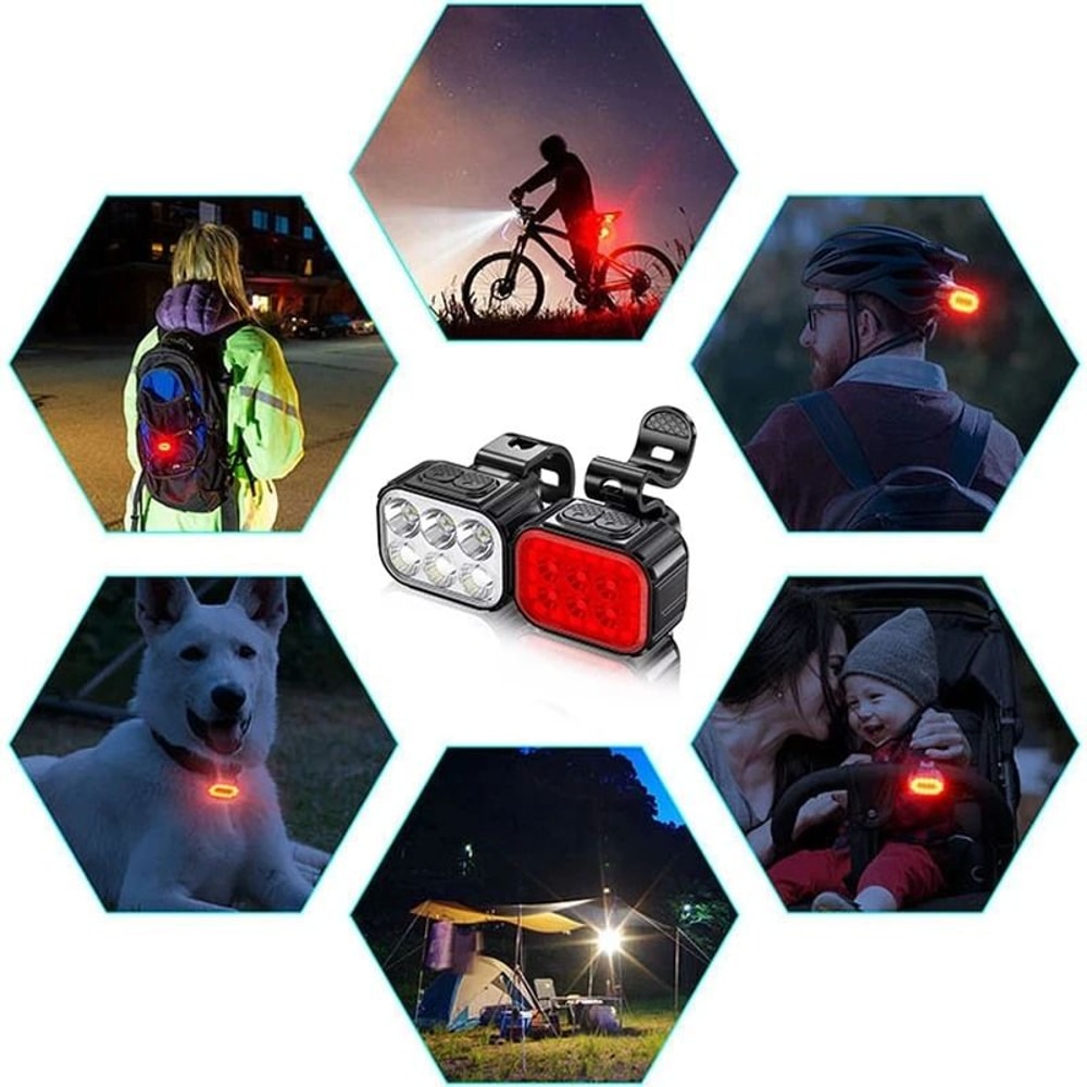 Bike Light Set USB Rechargeable IPX5 Waterproof Front Rear Safety Lights For Mountain Road 3