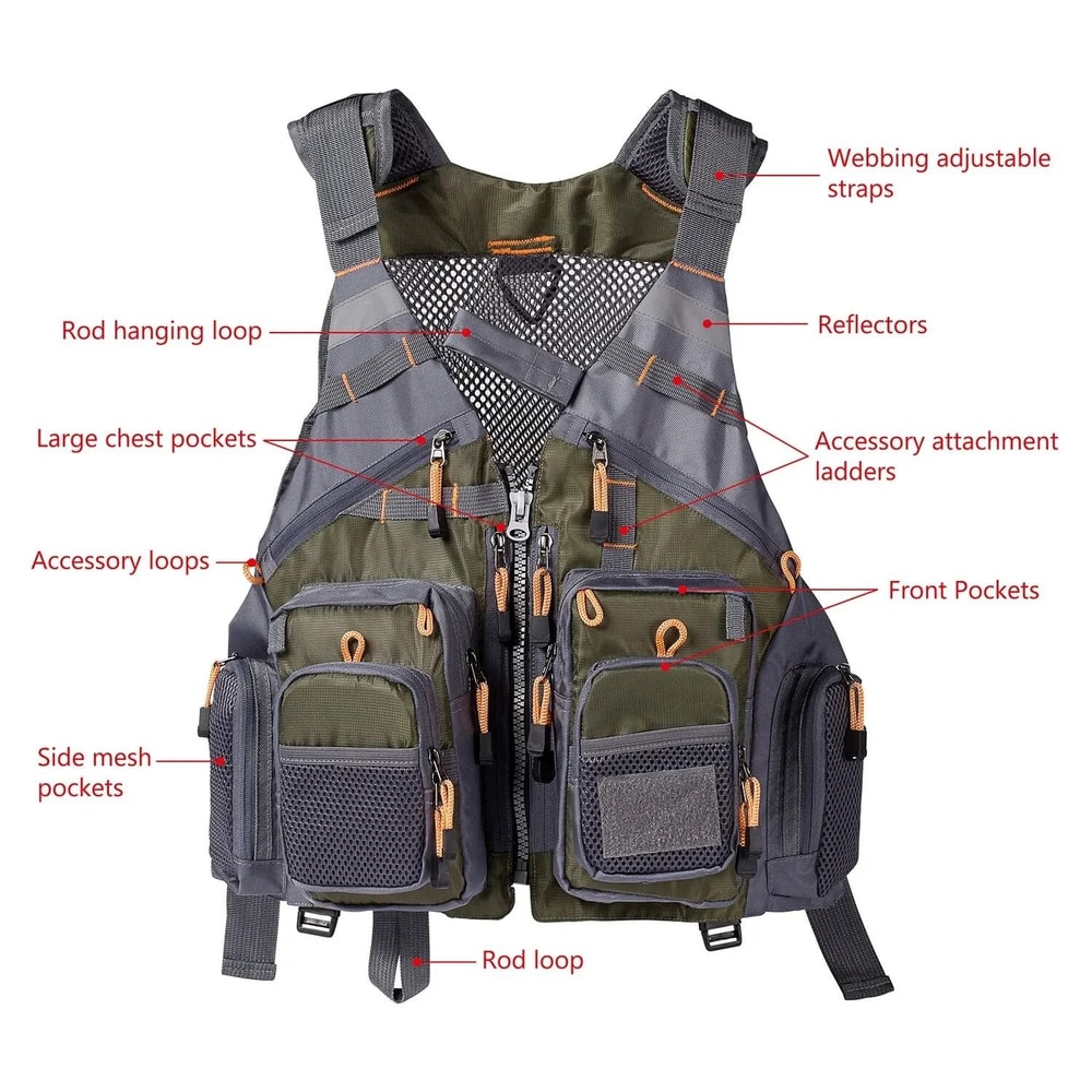 Breathable MultiPocket Fishing Vest Adjustable Outdoor Safety Gear For Mountaineering Hiking 2