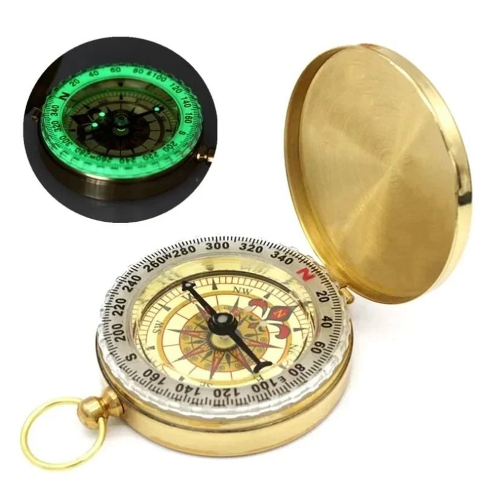 Portable Pocket Brass Compass Luminous Navigation Tool For Outdoor Camping Hiking 5