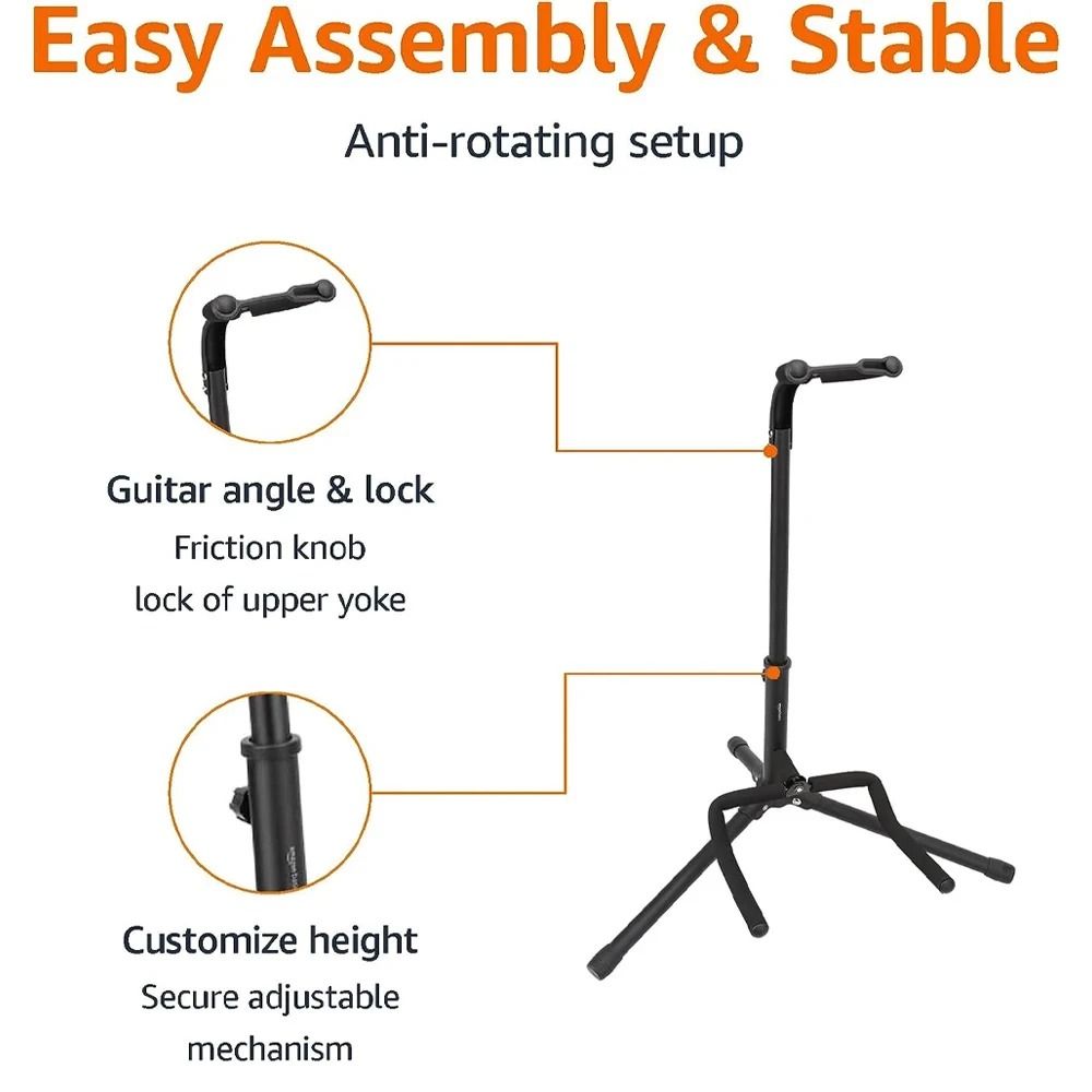 Portable Universal Guitar Stand Collapsible Tripod With Safety Lock For Travel 5