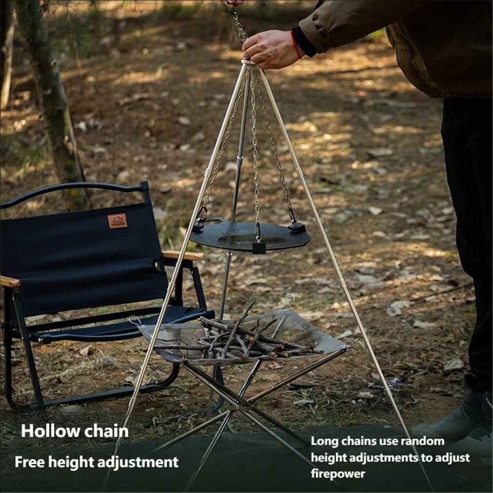 Outdoor BBQ Triangular Bracket Multifunctional Detachable Grill Pot Rack Portable Tripod With Cha 3