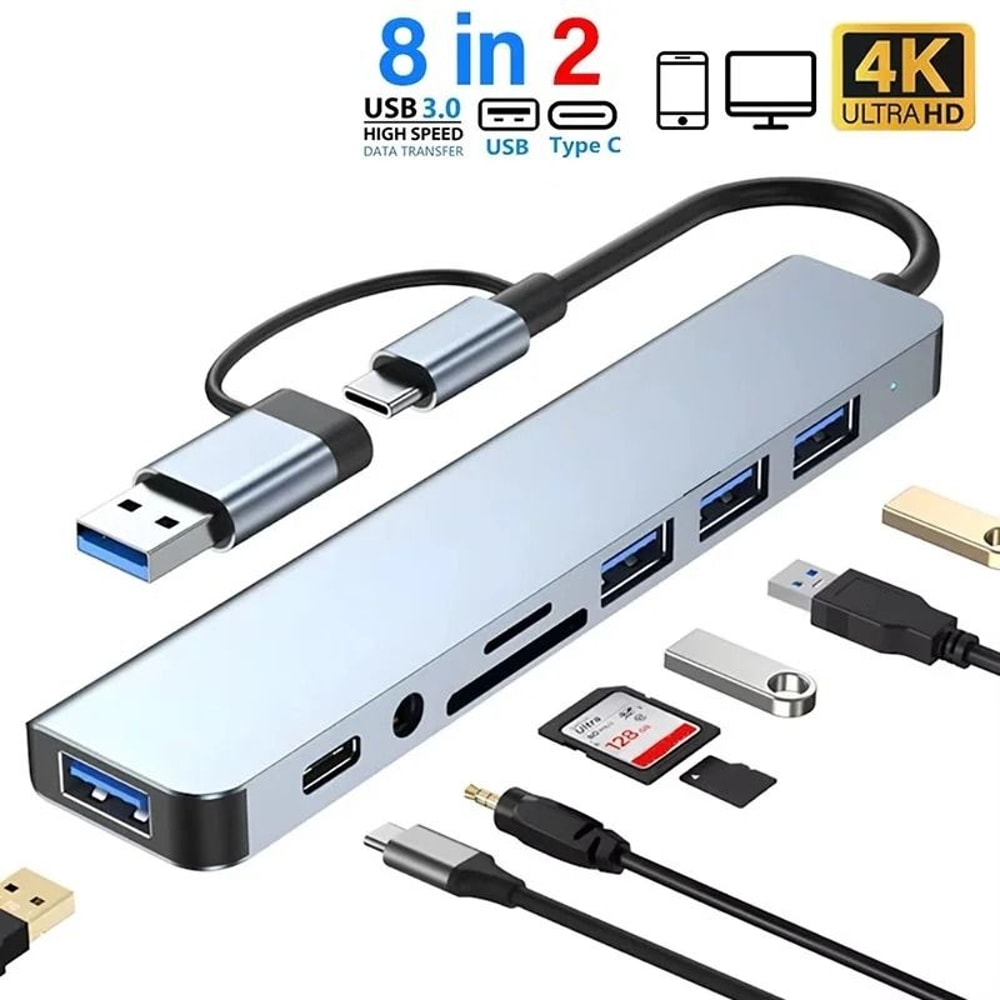8in2 USB 30 USBC Docking Station Aluminum Multiport Adapter With SDTF Card Reader For Laptops PC 0