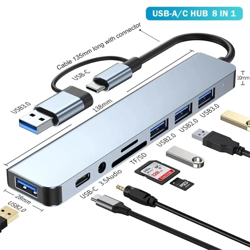 8in2 USB 30 USBC Docking Station Aluminum Multiport Adapter With SDTF Card Reader For Laptops PC 6