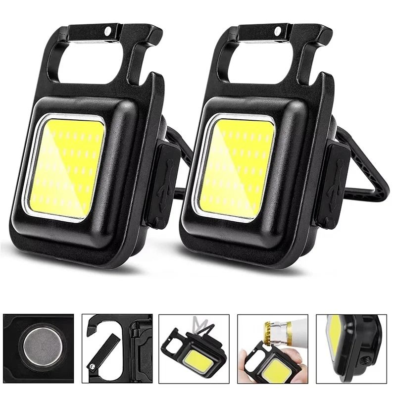 Super Bright 800 Lumens EDC Keychain Flashlight Rechargeable COB Work Light With Bottle Opener Fo 0