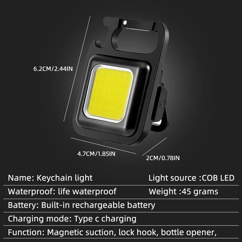 Super Bright 800 Lumens EDC Keychain Flashlight Rechargeable COB Work Light With Bottle Opener Fo 1