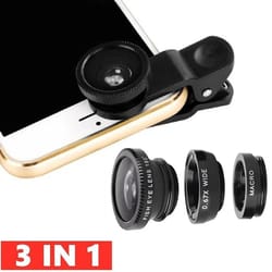 universal 3-in-1 phone lens kit – fisheye, 0.67x wide angle, & macro lens with secure clip for iphone & android