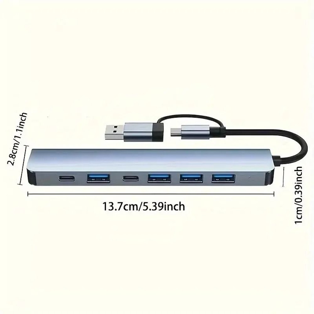 7Port HighSpeed USB 30 TypeC Hub MultiSplitter Adapter For MacBook PC And Laptops 1
