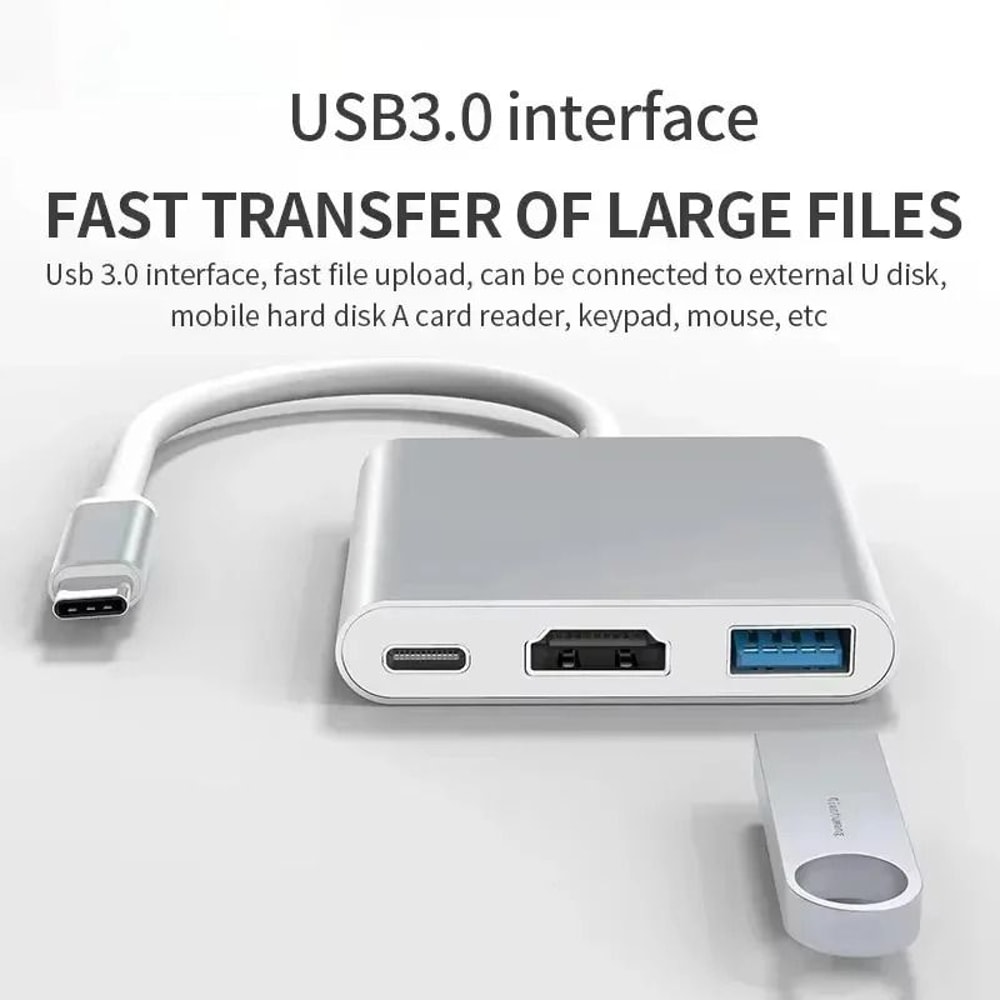 3in1 USBC Hub To 4K HDMI Adapter USB 30 60W TypeC Charging Converter For MacBook Laptops 0
