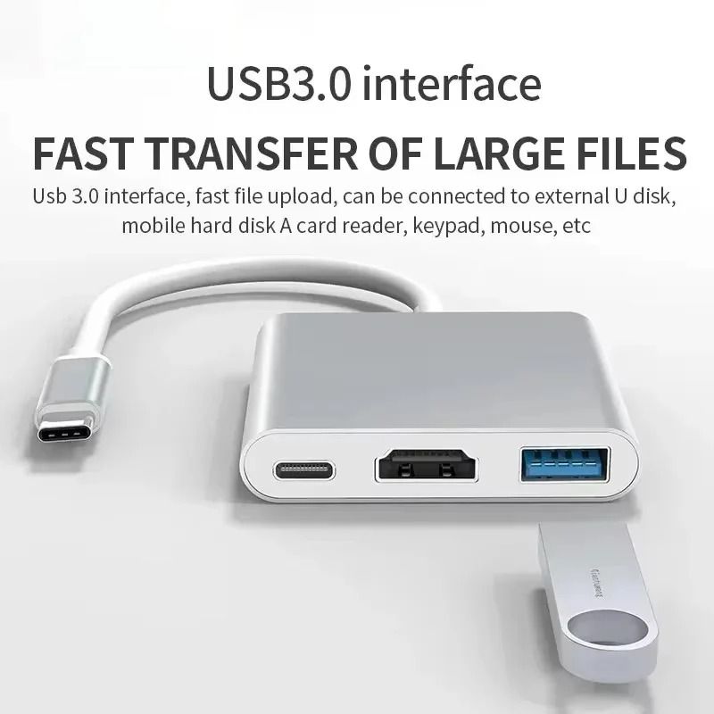 3in1 USBC Hub To 4K HDMI Adapter USB 30 60W TypeC Charging Converter For MacBook Laptops 0
