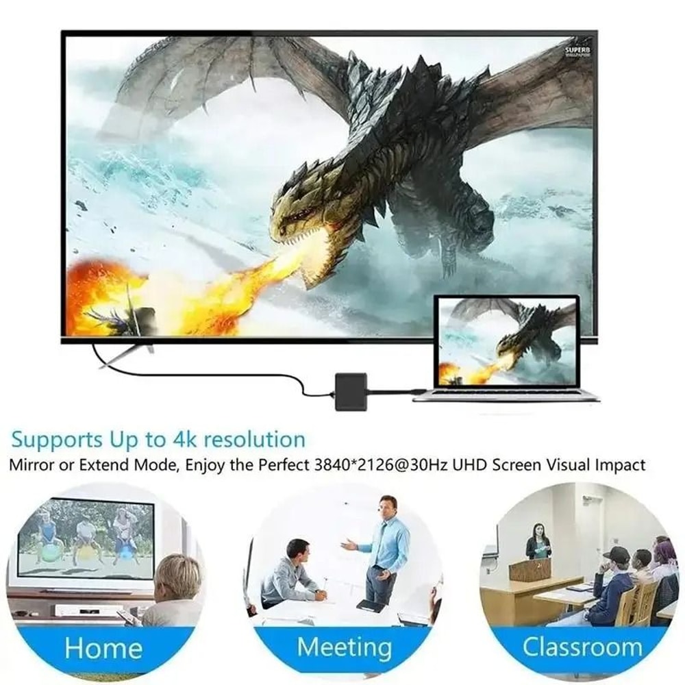 3in1 USBC Hub To 4K HDMI Adapter USB 30 60W TypeC Charging Converter For MacBook Laptops 1