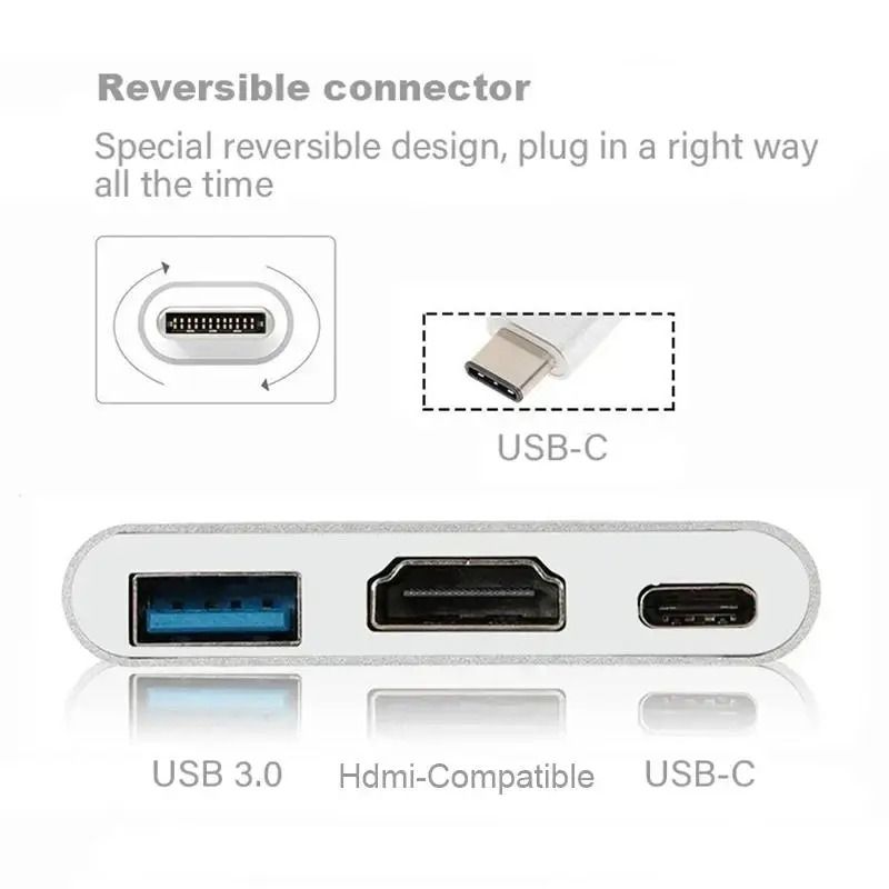 3in1 USBC Hub To 4K HDMI Adapter USB 30 60W TypeC Charging Converter For MacBook Laptops 3