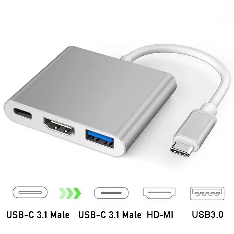 3in1 USBC Hub To 4K HDMI Adapter USB 30 60W TypeC Charging Converter For MacBook Laptops 5