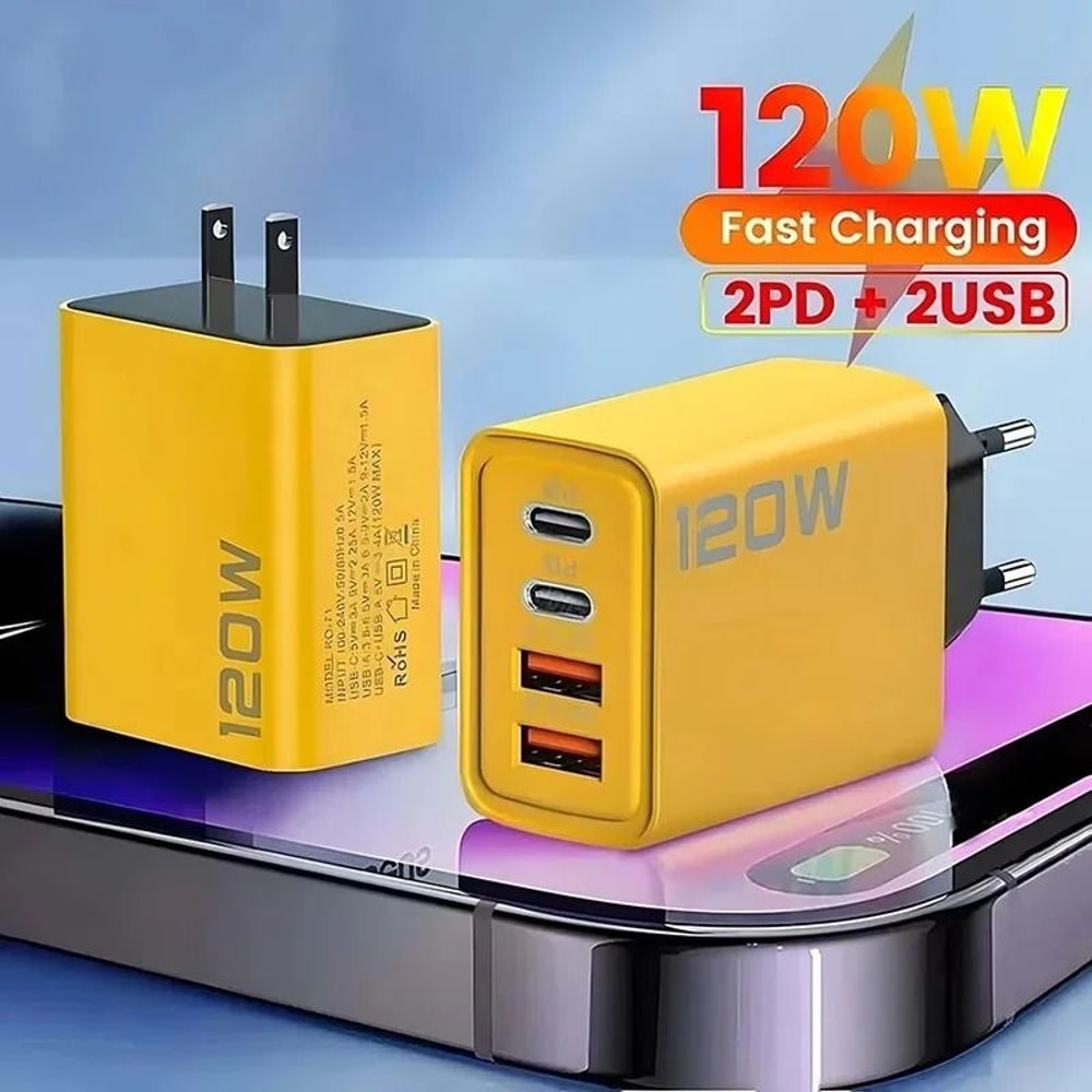 120W 4Port Fast Wall Charger MultiPort USB TypeC Power Adapter For IPhone Xiaomi And Huawei 0