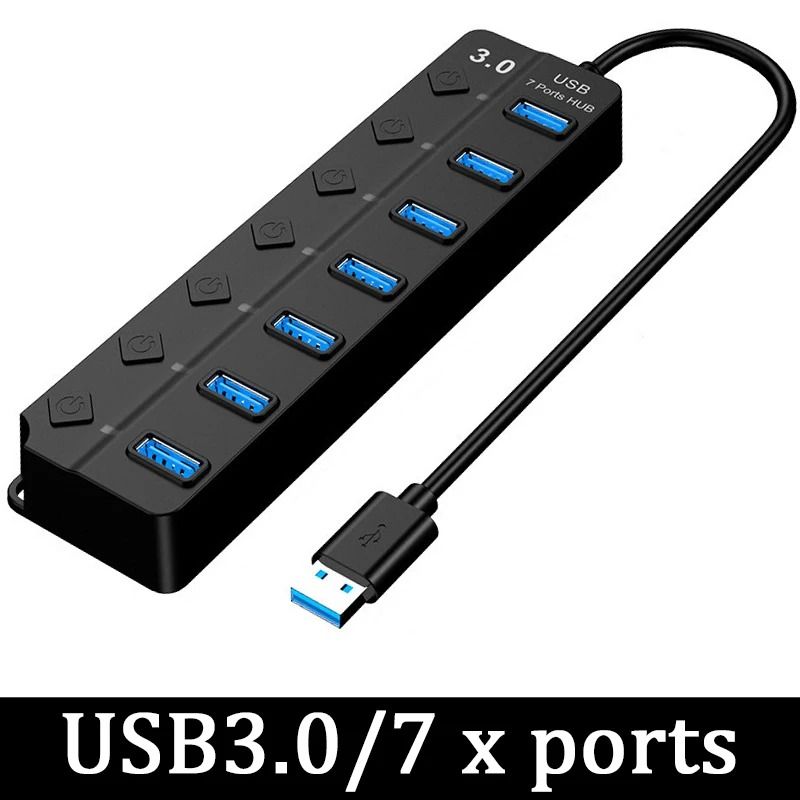 7in1 HighSpeed USB 30 Hub MultiPort Adapter With Individual Power Switches For Laptop PC 9