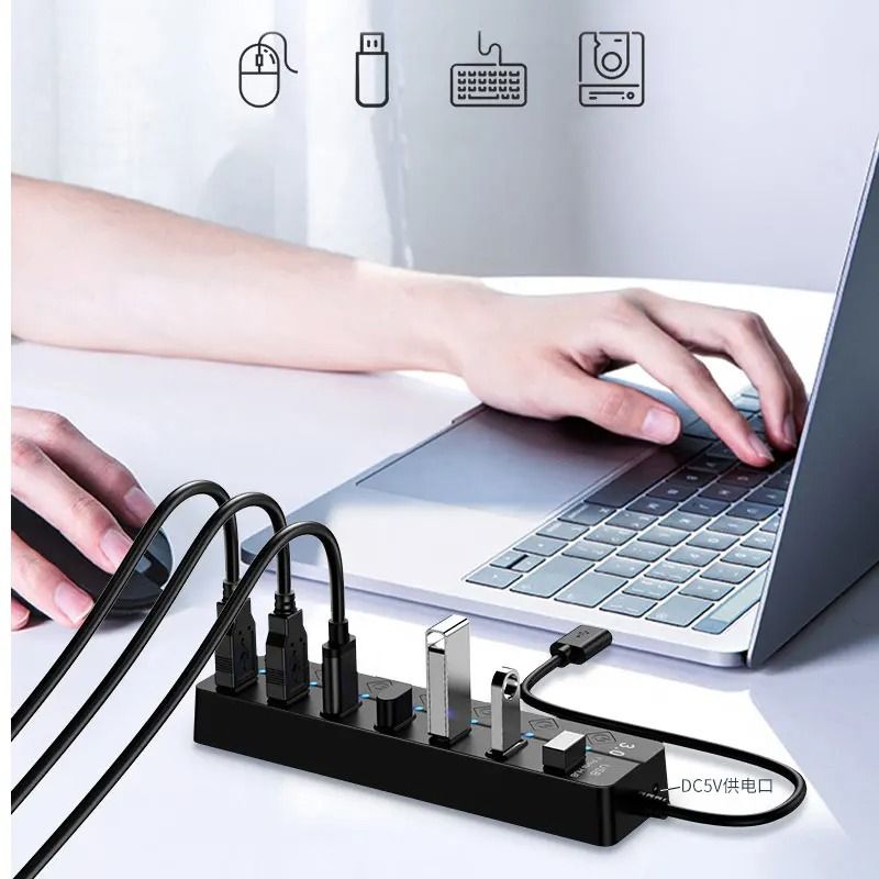 7in1 HighSpeed USB 30 Hub MultiPort Adapter With Individual Power Switches For Laptop PC 5