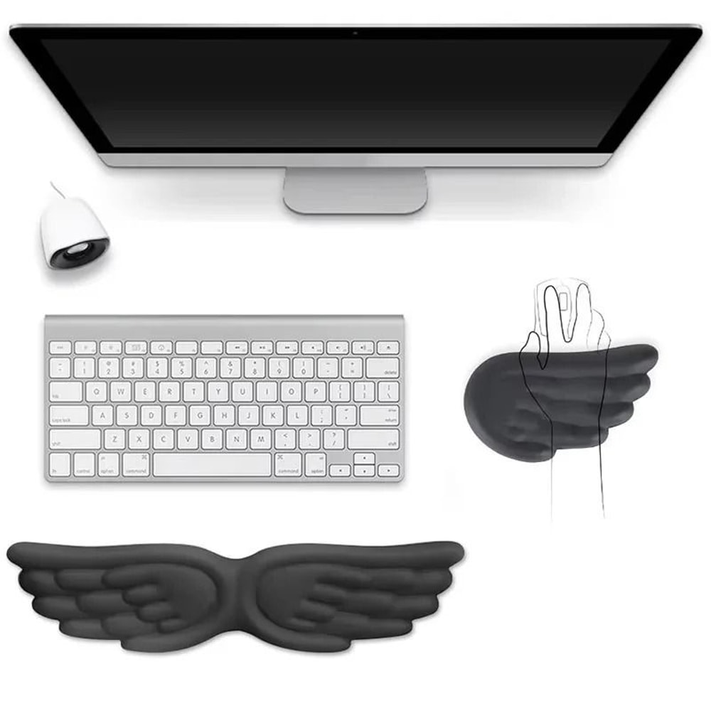 Angel Wings Ergonomic Wrist Rest Set Memory Foam NonSlip Keyboard Mouse Pad For Office And Gaming 0