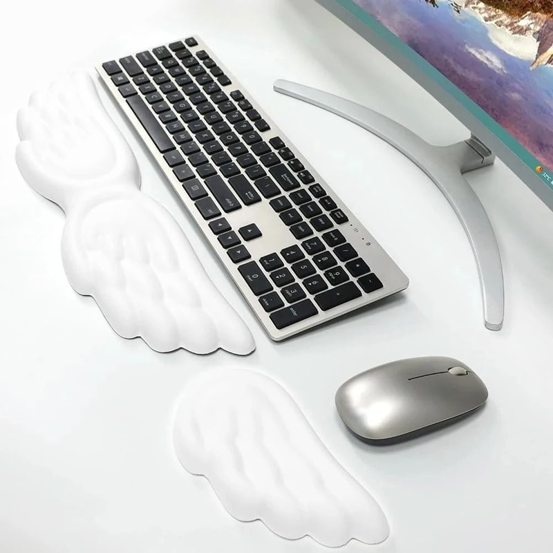 Angel Wings Ergonomic Wrist Rest Set Memory Foam NonSlip Keyboard Mouse Pad For Office And Gaming 2