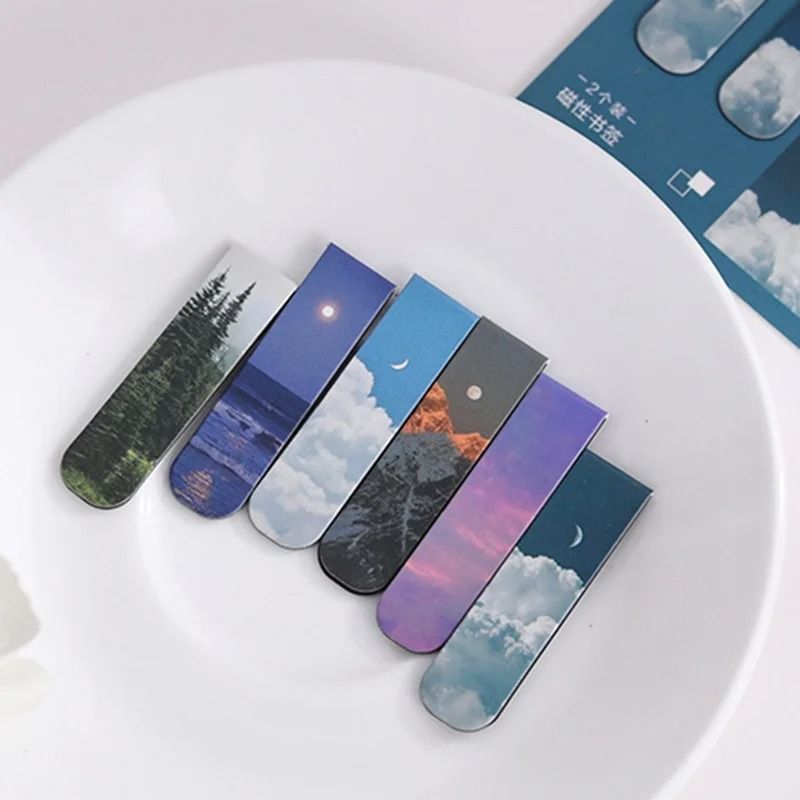 Fantasy Landscape Magnetic Bookmark Set 2pcs Kawaii Book Clips Page Holders For School Office 1