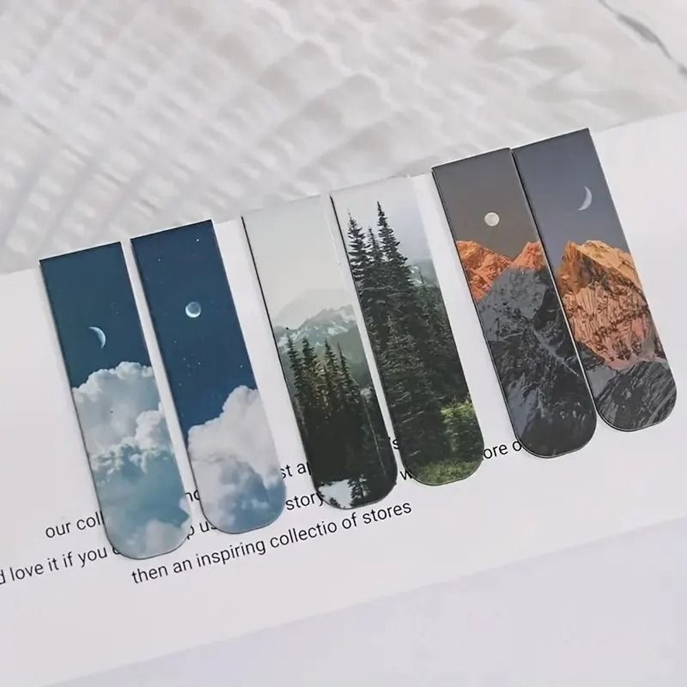 Fantasy Landscape Magnetic Bookmark Set 2pcs Kawaii Book Clips Page Holders For School Office 2