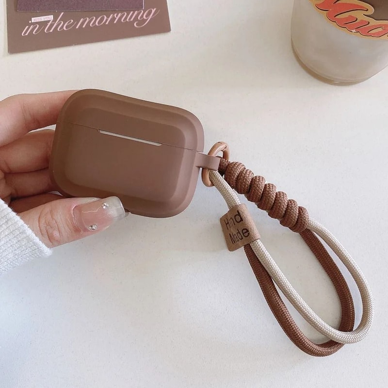 Caramel Color Soft Silicone AirPods Case With Anti Fall Lanyard For AirPods 4 3 Pro 2 1 2
