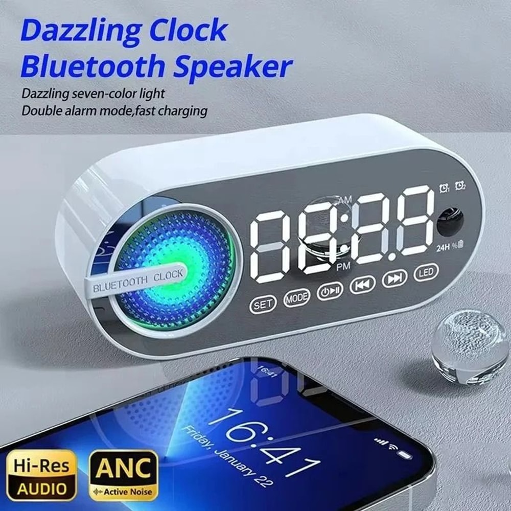 Quiet Wireless Bluetooth Speaker Alarm Clock With RGB TWS And LED Mirror Display For Bedroom And Of 0