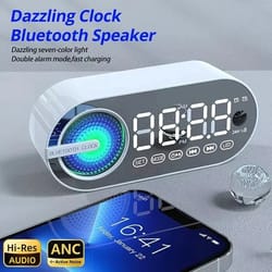 quiet wireless bluetooth speaker alarm clock with rgb tws and led mirror display for bedroom and office