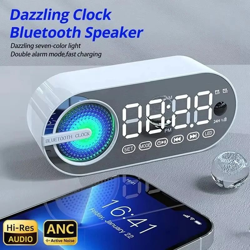 Quiet Wireless Bluetooth Speaker Alarm Clock With RGB TWS And LED Mirror Display For Bedroom And Of 0