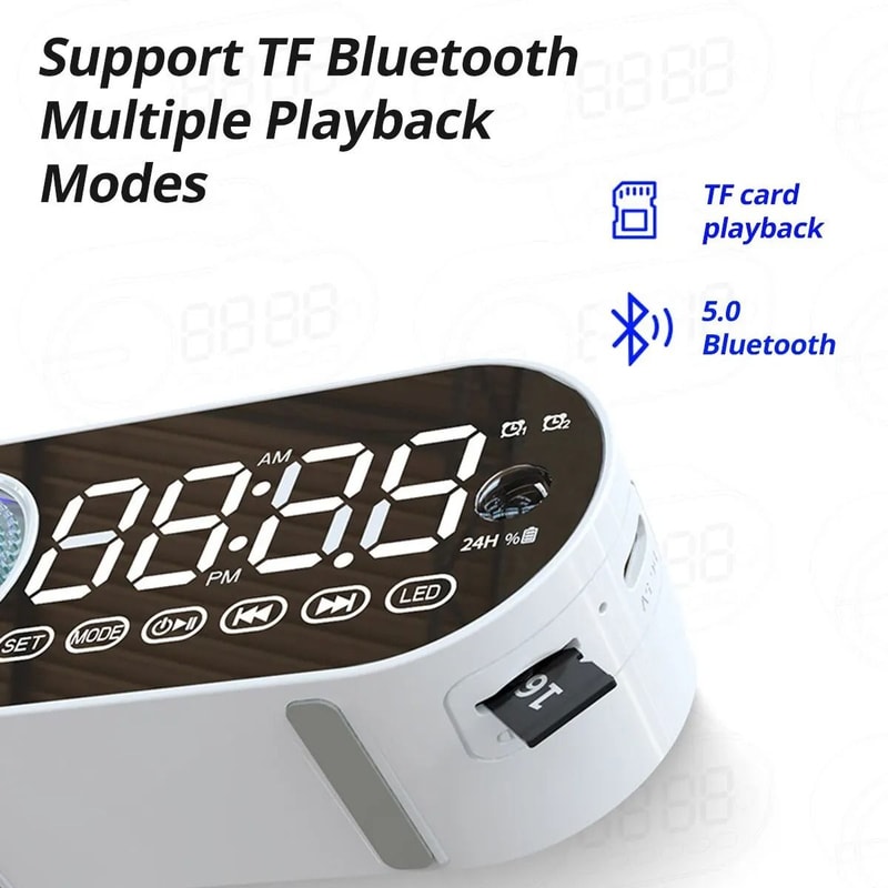 Quiet Wireless Bluetooth Speaker Alarm Clock With RGB TWS And LED Mirror Display For Bedroom And Of 4
