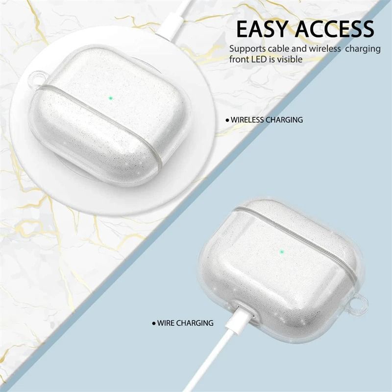 Bling Glitter Clear TPU Earphone Case With Keyring For Apple AirPods Pro 2 1st 2nd 3rd Gen Accessor 3