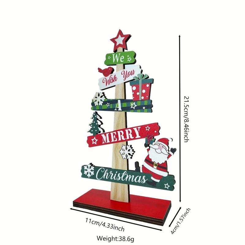 Small Wooden Christmas Tree Tabletop Decor Santa Claus And Gift Design For Holiday Room Decoration 5