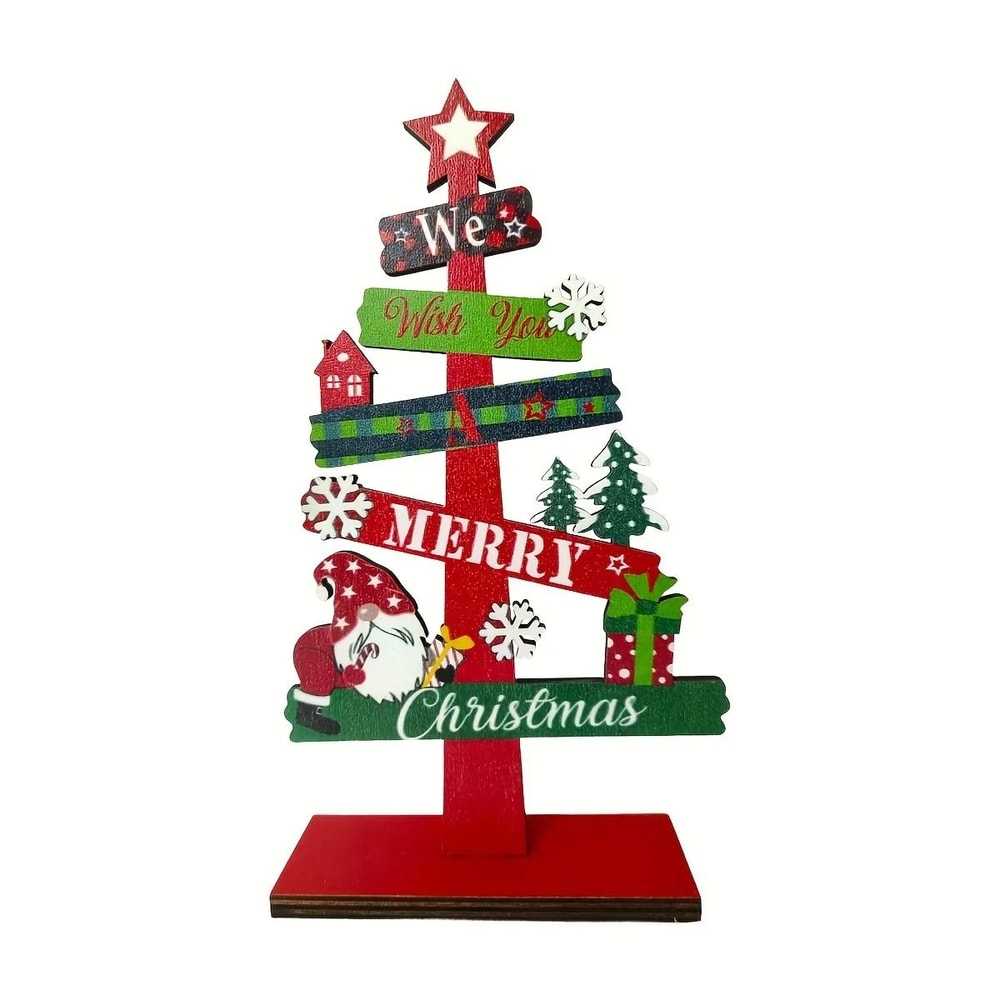 Small Wooden Christmas Tree Tabletop Decor Santa Claus And Gift Design For Holiday Room Decoration 6