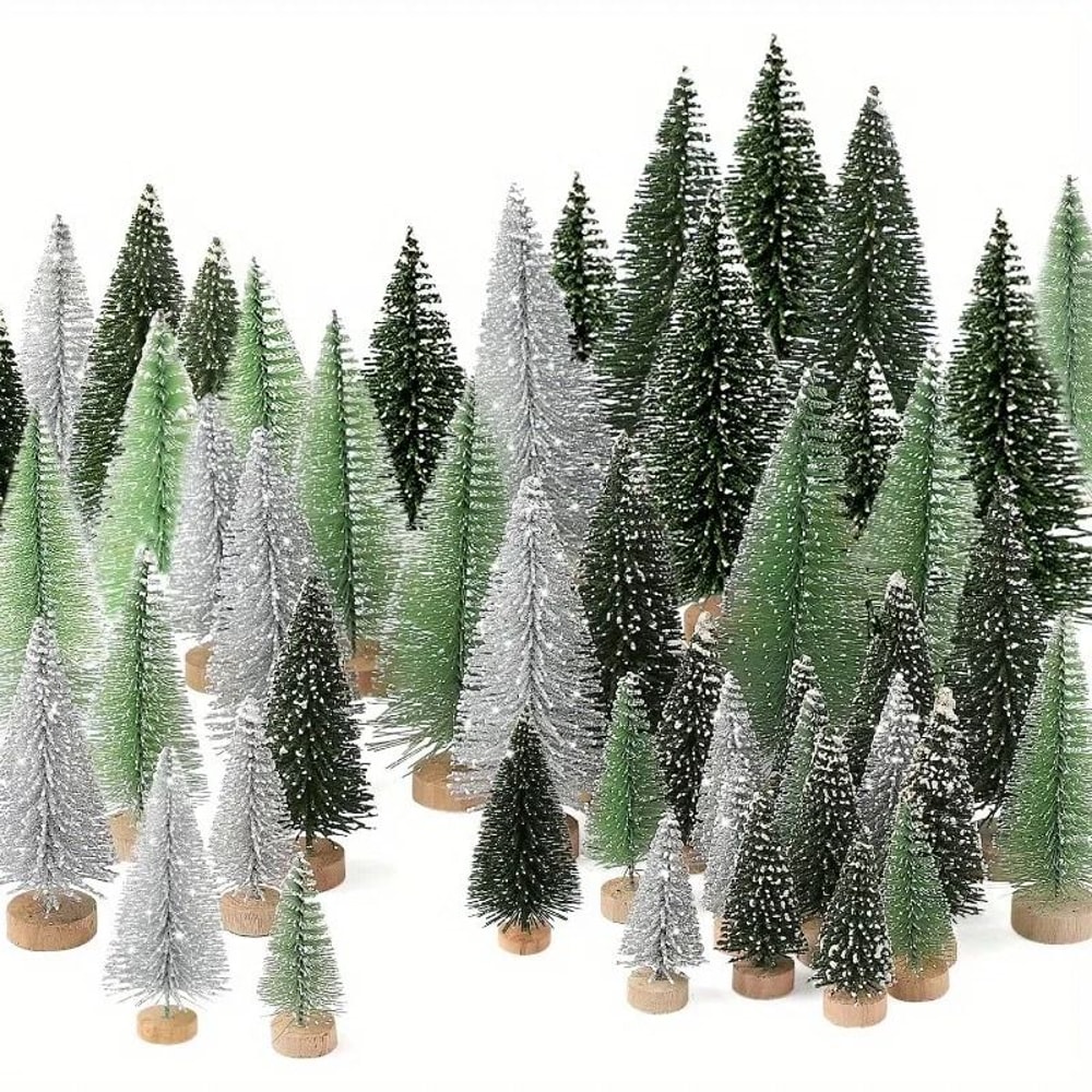 15pcs Mini Artificial Christmas Tree With Wooden Base For Festivals Christmas And Thanksgiving 0