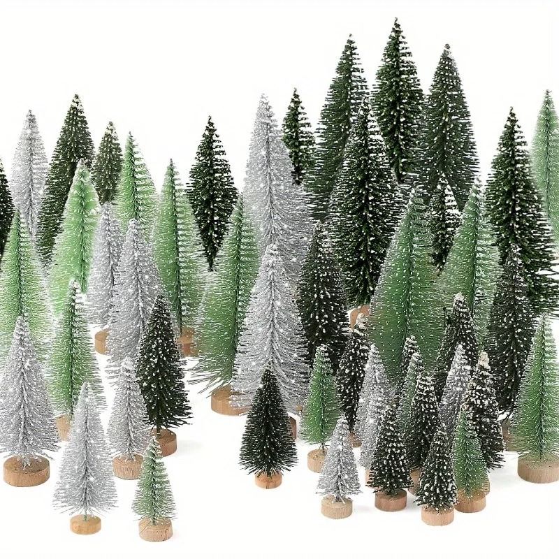 15pcs Mini Artificial Christmas Tree With Wooden Base For Festivals Christmas And Thanksgiving 0