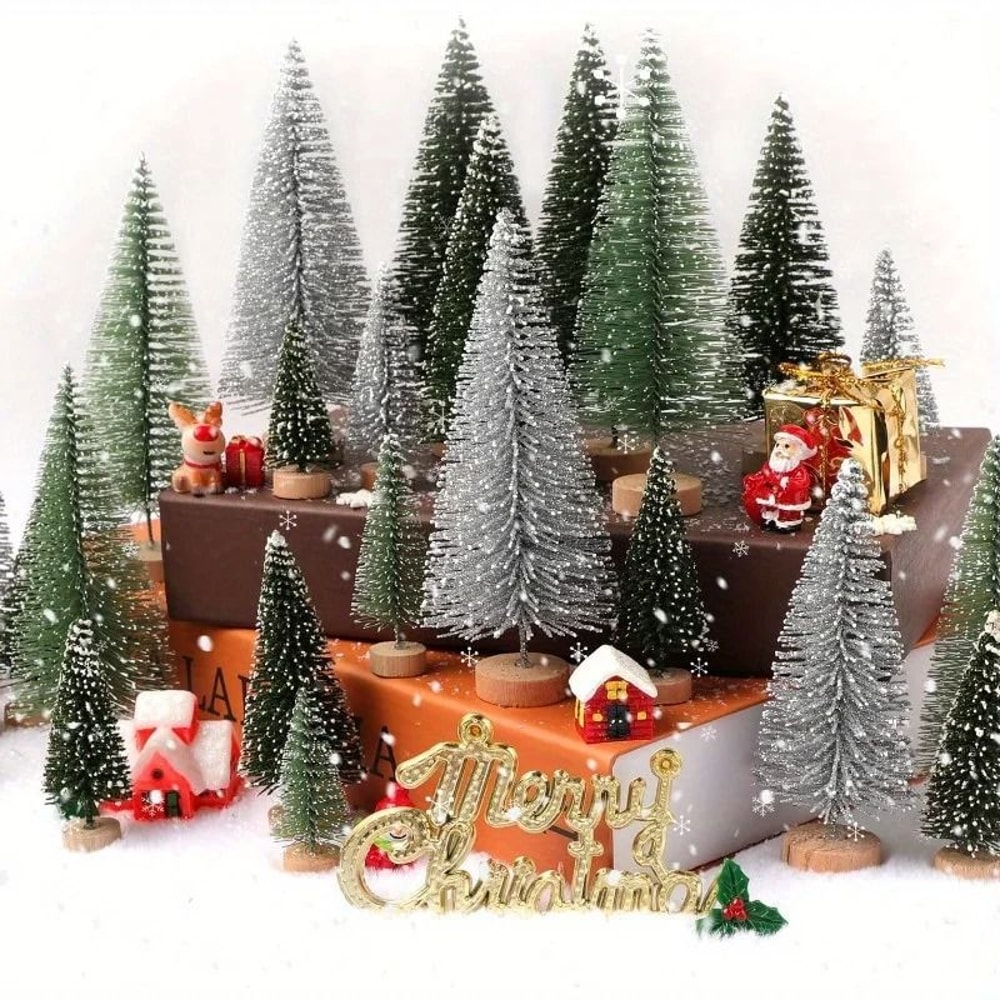 15pcs Mini Artificial Christmas Tree With Wooden Base For Festivals Christmas And Thanksgiving 3