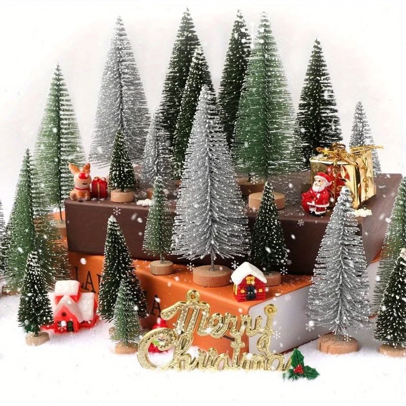 15pcs Mini Artificial Christmas Tree With Wooden Base For Festivals Christmas And Thanksgiving 3