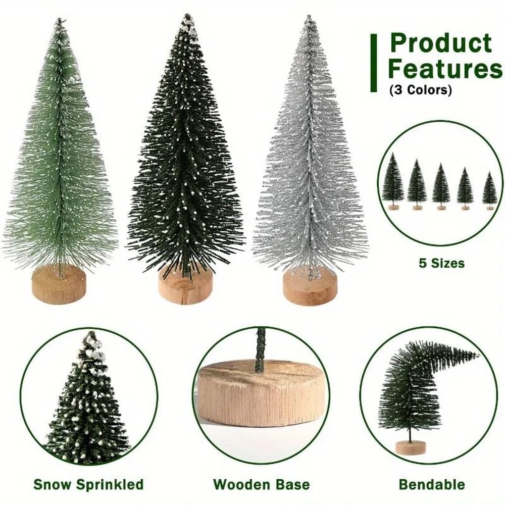 15pcs Mini Artificial Christmas Tree With Wooden Base For Festivals Christmas And Thanksgiving 4