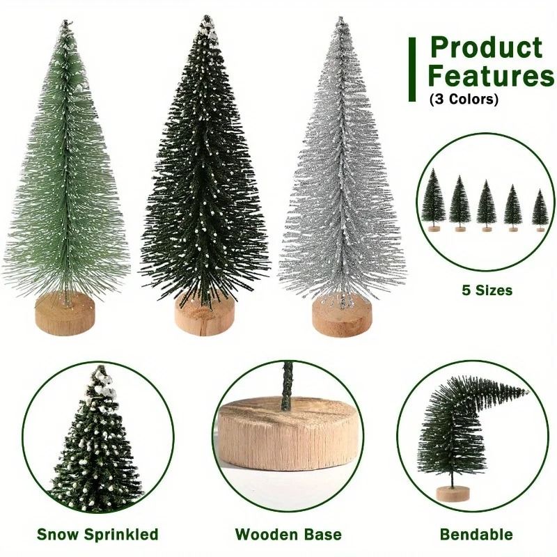 15pcs Mini Artificial Christmas Tree With Wooden Base For Festivals Christmas And Thanksgiving 4
