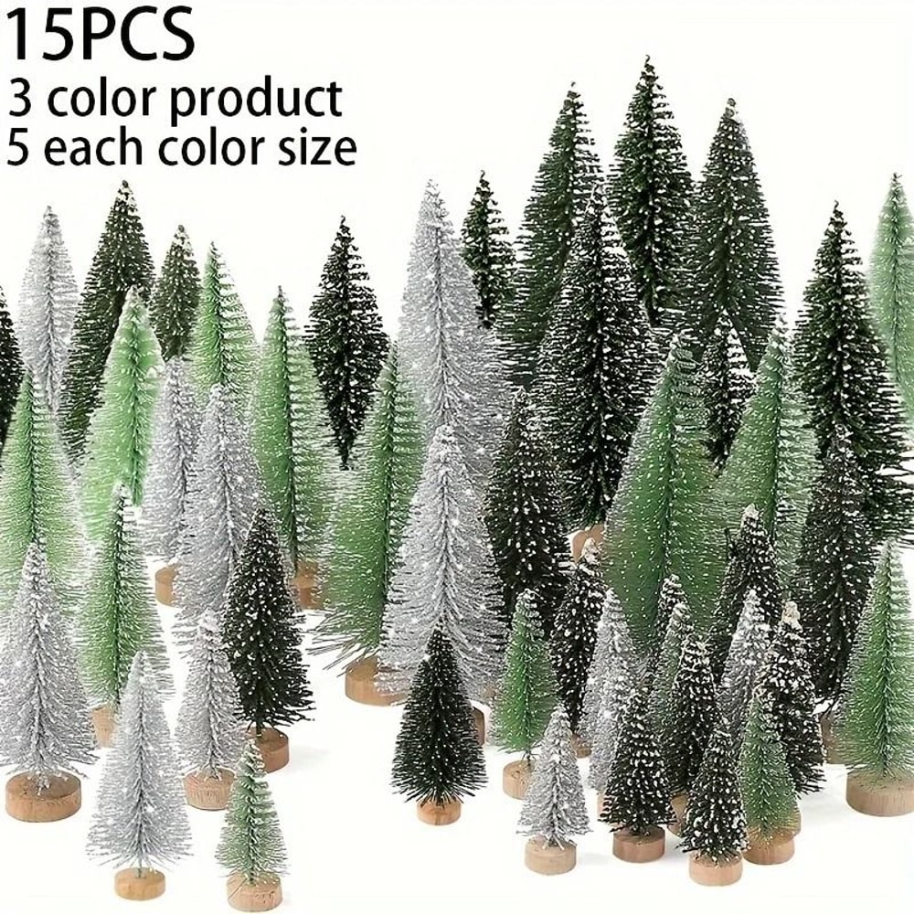 15pcs Mini Artificial Christmas Tree With Wooden Base For Festivals Christmas And Thanksgiving 5
